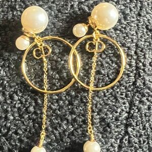 Dior Gold and Pearl Chain Earrings